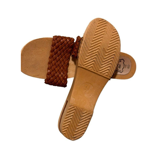 Rapallo Women's Brown Leather Woven Block Sandals Size 8 Made In Italy - Picture 13 of 14